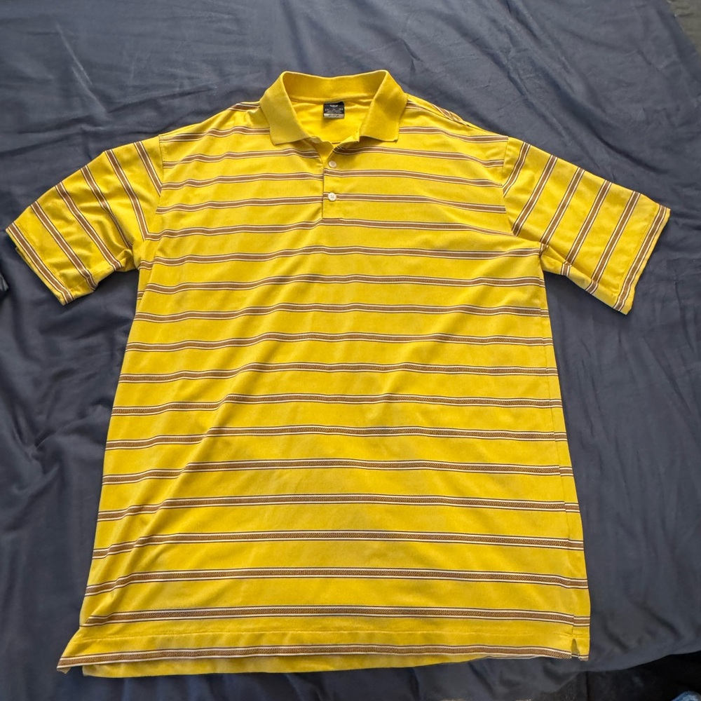 Nike Golf Yellow Striped Polo Shirt ASU Arizona State University logo on sleeve